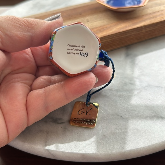 iris tea cup saucer hand painted enamel gold metal hang tag numbered edition - Picture 11 of 16